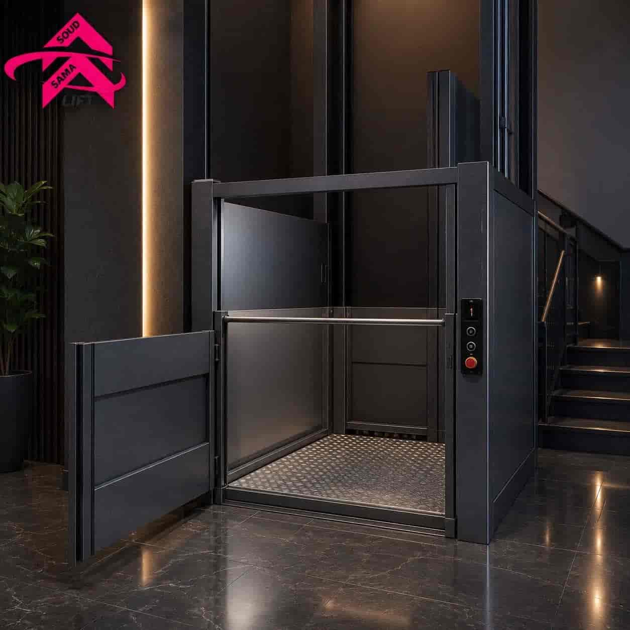نصب بالابر خانگی مشکی مات با پنل شیشه‌ای